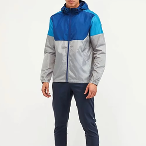Men's Hooded Color Blocking Windproof Jacket Regular Fit Sporty Style Zipper Closure Spring Wear Polyester Material - Product Image 2