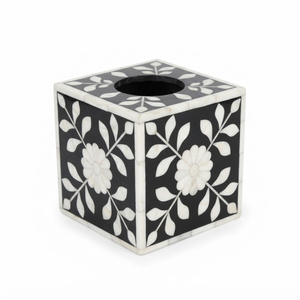 Vase à fleurs de luxe noir et blanc avec incrustation florale en os, sculpté à la main, pot décoratif de table pour hôtel et maison, vente en gros - Product Image 3