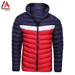 Chaqueta acolchada negra y roja personalizada, chaqueta acolchada de invierno con capucha para hombre, 300 GSM, poliéster, resistente al viento, ligera, suministro OEM - Product Image 3