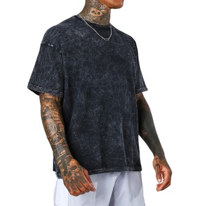 2024 nouveau Design Logo personnalisé hommes en détresse t-shirt Logo personnalisé poids lourd Streetwear lavage à l'acide t-shirts pour hommes - Product Image 1