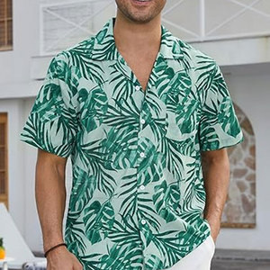 เสื้อเชิ้ตฮาวายชายแขนสั้นลายต้นปาล์มสำหรับชายหาด วันหยุด ท่องเที่ยว รีสอร์ท และงานปาร์ตี้ - Product Image 3