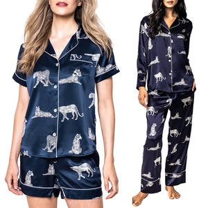 Women's High Quality Summer Sleep Wear Organic Knitted Jersey Pajamas Set Custom Pattern Sublimation Printed <b>Trouser</b> Shorts - Product Image 1