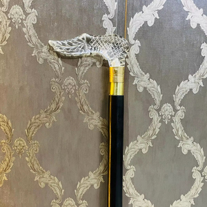 Transparent Rosewood and <b>Brass</b> Walking Stick with 3-Fold Clear Handle-Multifunction Polished Design From Uttarakhand - Product Image 1