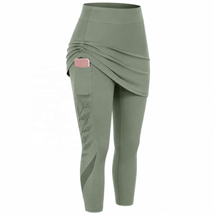 Women's High Waist Asymmetric Yoga <b>Leggings</b> with Side <b>Pockets</b> Calf Length Quick Dry Seamless Stretch Activewear Pants - Product Image 6