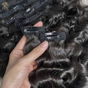 Extensions de cheveux naturels ondulés noirs vietnamiens vierges à double trame faites à la main, 8-34 pouces, vraies extensions à clips sans couture, cheveux humains épais et doux - Product Image 3