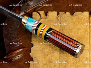 Couteau de chasse en acier au carbone UA Supplies, lame à pointe tombante, manche en cuir, couteau à lame fixe pour la survie en extérieur, épaisseur de 0,5 mm, longueur totale de 13 pouces - Product Image 5