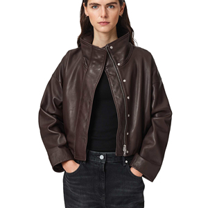<b>Women</b> Classic Genuine <b>Leather</b> Bomber <b>Jacket</b> Ladies Zip-Up Breathable Finished Customized Embroidery Factory Price Wholesale - Product Image 6