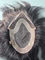 Perruque Toupet Homme en Cheveux Naturels Indiens Remy Taz Hair Bangladesh, Ondulation Profonde, Trame Simple, 50% Gris