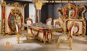 Ensemble de table à manger en teck ultra-luxe sculpté avec des motifs doubles et lourds pour salle à manger - Product Image 3