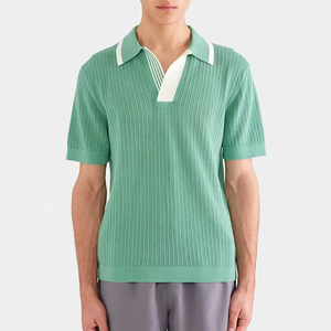 เสื้อคาร์ดิแกนโปโลถักสไตล์วินเทจสำหรับผู้ชาย เสื้อถักคอเปิดแขนสั้นสำหรับฤดูร้อน - Product Image 1