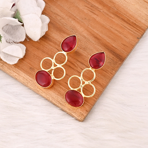 Handmade <b>Red</b> Hydro Gemstone Brass <b>Drop</b> <b>Earrings</b> with Bezel Setting Gold Plated Fashion Jewelry for Women by Shilpi Impex - Product Image 4