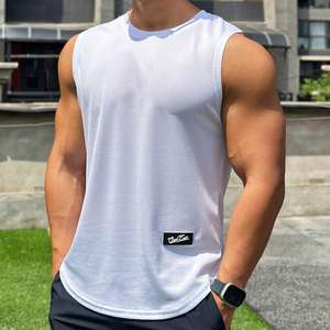 Summer New Trend Men's Quick Dry XXL Pullover Sports Fitness Vest round Neck Mesh Bottom Sleeveless <b>Top</b> in Khaki-<b>Yoga</b> <b>Top</b> - Product Image 6