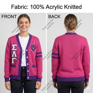 custom sorority sigma gamma lambda <b>cardigan</b> <b>sweater</b> Greek letter Women's <b>Cardigans</b> embroidery chenille logo Greek letter varsity - Product Image 5