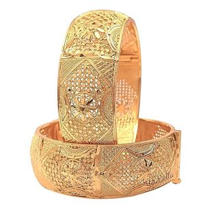 Yacabella Women's 24K Gold Plated Alloy Bangles With Floral Pattern Classic Style Wedding Jewelry - Product Image 1