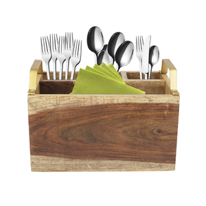 Premium Wooden Cutlery Holder Multipurpose 4-Compartment Spoon Stand And Utensil <b>Caddy</b> With Handle For Dining Table And <b>Kitchen</b> - Product Image 3