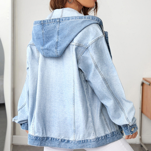 Oem Women's Hooded <b>Denim</b> Jean <b>Jacket</b> Women Casual Outwear Fall Button up Coat <b>Denim</b> <b>Jacket</b> for Ladies - Product Image 2