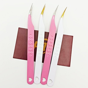 Pince à épiler professionnelle personnalisée pour extensions de cils, couleur rose et blanc, en acier inoxydable, pointe fine, pince à isolation. - Product Image 2