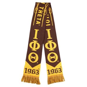 Écharpe en tricot marron doré Iota Phi Theta 1963, accessoire d'hiver premium pour la fraternité grecque, coupe élégante - Product Image 1