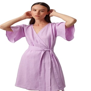 Última moda Casual Wear mujeres Lino Wrap elegante Formal Simple Boho Midi vestido para mujer - Product Image 2