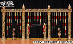 Décoration de scène de mariage sur le thème du maharaja, élégante décoration de scène classique indienne, décoration de scène de réception de mariage de style Bollywood de luxe - Product Image 4