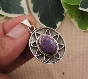 Colgante de Turquesa Cobre Púrpura Natural, Plata de Ley 925, Chapado en Platino, Collar de Gema en Forma de Lágrima Vintage, Unisex, Único - Product Image 2