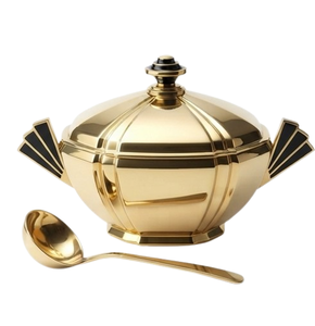 Soupière plaquée or avec cuillère, design glamour, bol de service en métal, vaisselle - Product Image 2
