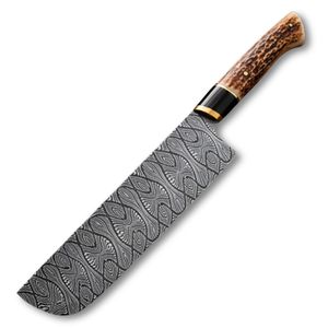 Cuchillo Deshuesador de Acero de Damasco, Cuchillo de Cocina de Chef con Grabado en la Hoja, Estilo Vintage, Ecológico, con Mango de Cuerno para Uso en la Cocina - Product Image 1