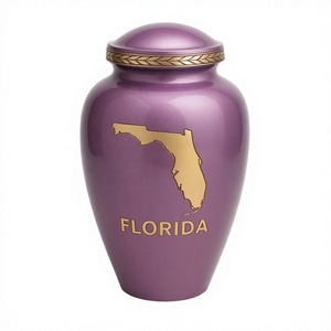 Urne commémorative en métal violet de qualité supérieure avec incrustation dorée de la carte de la Floride, bande décorative en laurier et finition brillante raffinée - Product Image 2