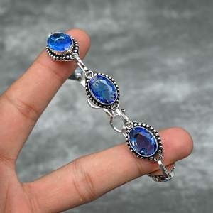 Bracelet artisanal en argent sterling 925 avec pierre d'iolite, pierre bleue naturelle, cadeau pour femme - Product Image 1