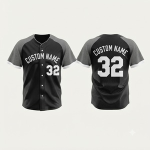 Maillot de baseball personnalisé pour homme, noir et gris, manches courtes, boutons sur le devant, évacuation de l'humidité, coupe régulière, numéros d'équipe adulte 32 - Product Image 1