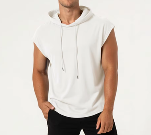Men's Lined Front Short Hoodie Pullover <b>Sweatshirt</b> Sleeveless Casual <b>Gym</b> Workout Streetwear Breathable Cotton Knitted Wear - Product Image 3