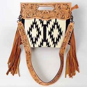 Fashion Women's Outdoor Travel Crossbody <b>Bag</b> with <b>Leather</b> and Geometric <b>Woven</b> Panel - Product Image 3