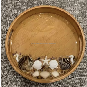 Natural Wood Serving Tray with <b>Metal</b> Handles <b>Epoxy</b> Resin Crafts for Restaurants and Hotels from India - Product Image 2