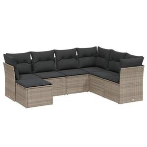 Ensemble de canapés de jardin modulaires en rotin PE gris, 7 pièces, meubles d'extérieur avec coussins en mousse haute densité pour usage en terrasse - Product Image 2