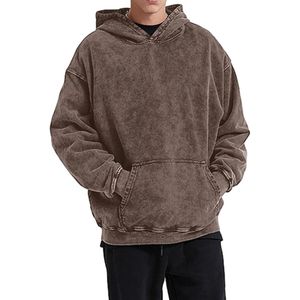 Brown Acid Wash Pullover Hoodie Men Streetwear Boxy Fit Drop Shoulder <b>Distressed</b> Soft Cotton Heavyweight Apparel <b>Top</b> - Product Image 2