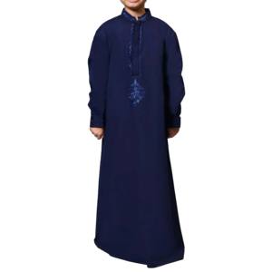 Túnica Larga de Alta Calidad para Hombre, Estilo Árabe Islámico de Oriente Medio, Cuello en V, Holgada, Thobe, Abaya, Vestido Musulmán Modesto de Algodón, Tallas Grandes para Niños - Product Image 5