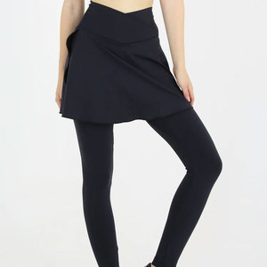 En stock – Leggings de yoga 2-en-1 taille mi-haute en polyester et coton tricoté respirant, options personnalisables, longueur intégrale – Qualité supérieure - Product Image 1