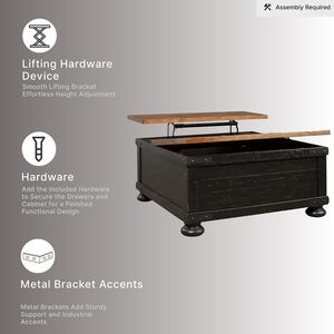 Table basse coffre de rangement en bois rustique avec plateau relevable à charnières, style industriel antique et campagnard, pour couvertures et décoration de salon - Product Image 4