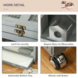 Grande échelle centrale d'activité à 3 niveaux en bois gris foncé pour petits animaux avec balançoire et roues Cage pour hamster - Product Image 6