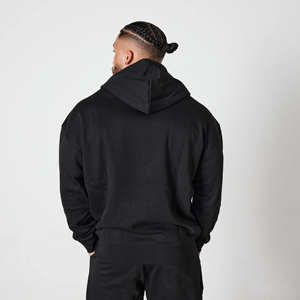 Ensemble sweat-shirt et jogging 2 pièces noir surdimensionné à fermeture éclair intégrale, nouvelle conception, coton lourd, pour homme, avec logo personnalisé - Product Image 4