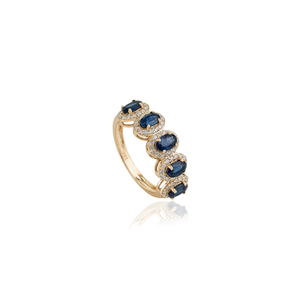 Nueva Colección Exclusiva, Anillo de Media Eternidad con Cinco Piedras de Zafiro Azul y Diamantes en Oro Amarillo K14, el Más Vendido, para Boda - Product Image 3