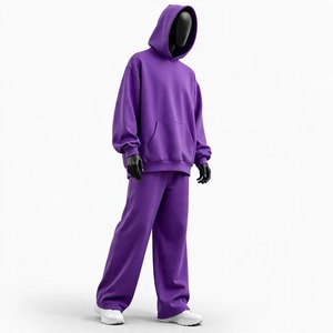 Wholesale Customised Heavyweight Cotton <b>Plain</b> Unisex Plus Size Hooded <b>Tracksuits</b> Sweatsuit Brand Logo Gym Jogger Two Piece Set - Product Image 3