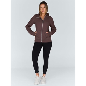 Women Hooded Zip-Up Sweatshirt Solid <b>Brown</b> Full Sleeve Knitted Cotton Breathable Casual Autumn Wear - Product Image 1