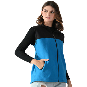 Chaqueta de Forro Polar con Bloques de Color para Mujer, con Capucha y Cierre Frontal, Azul y Negro, Manga Larga, para Otoño - Product Image 4