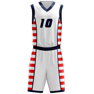 Conjunto de Uniforme de Baloncesto Sublimado Personalizado, Camiseta sin Mangas con Cuello en V y Rayas Blancas y Rojas, Pantalones Cortos, Unisex, para Adultos, Absorbe la Humedad - Product Image 2