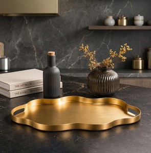 Designer <b>Silver</b> Hospitality Tray Premium <b>Coffee</b> <b>Table</b> Serving Tray With Elegant Handles Luxury <b>Silver</b> Display Tray Modern Decor - Product Image 3
