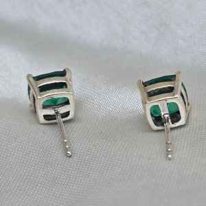 Pendientes de botón con corte cojín de esmeralda verde, plata de ley 925, joyería hecha a mano, elegante regalo para mujer - Product Image 2