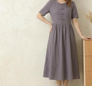 Vestido de Lino Orgánico para Mujer, Vestido Ajustado de Lino con Corte en A, Mangas Cortas, Vestido Personalizado, Talla Grande, Vestido de Lino Plus Size - Product Image 2