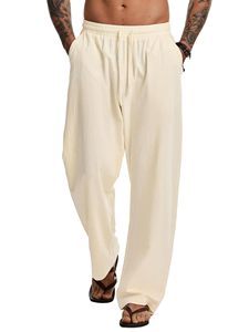 Baggy Fit Men's Casual <b>Trousers</b> 100% Cotton Solid Soft Yoga Lightweight Fashion Streetwear Lounge Casual Pants with Pockets - Product Image 2