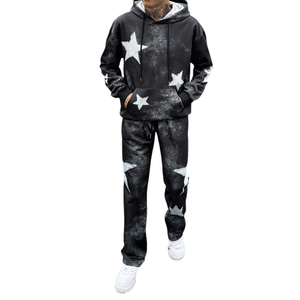 Men Casual <b>Tie</b> <b>Dye</b> Star Print With Wholesale Rate Kangaroo Pocket Drawstring Hooded Sweatshirts And Loose Straight Pants <b>Sets</b> - Product Image 1